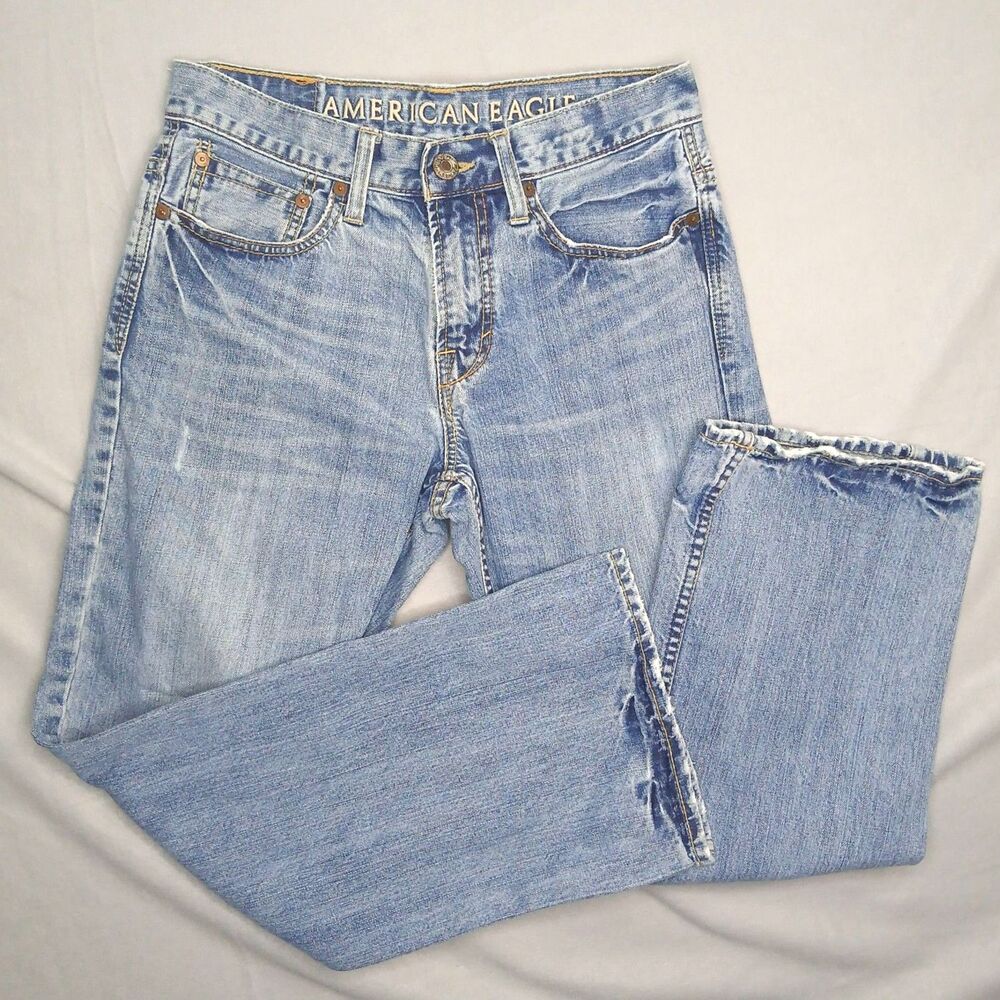 American Eagle AE Bootcut Distressed Jeans Light Washed Denim Pants Mens 28x28